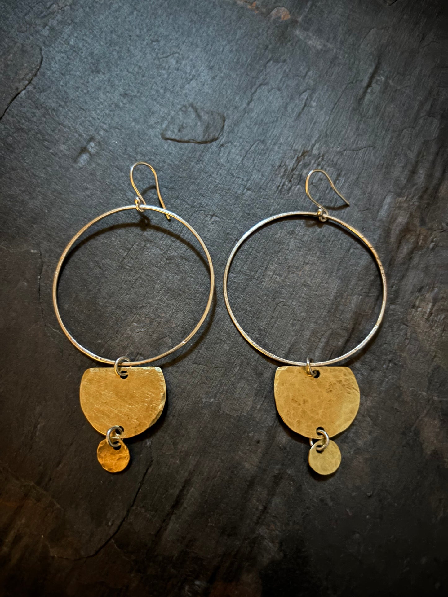 Silver and Brass Large Tribal Earrings
