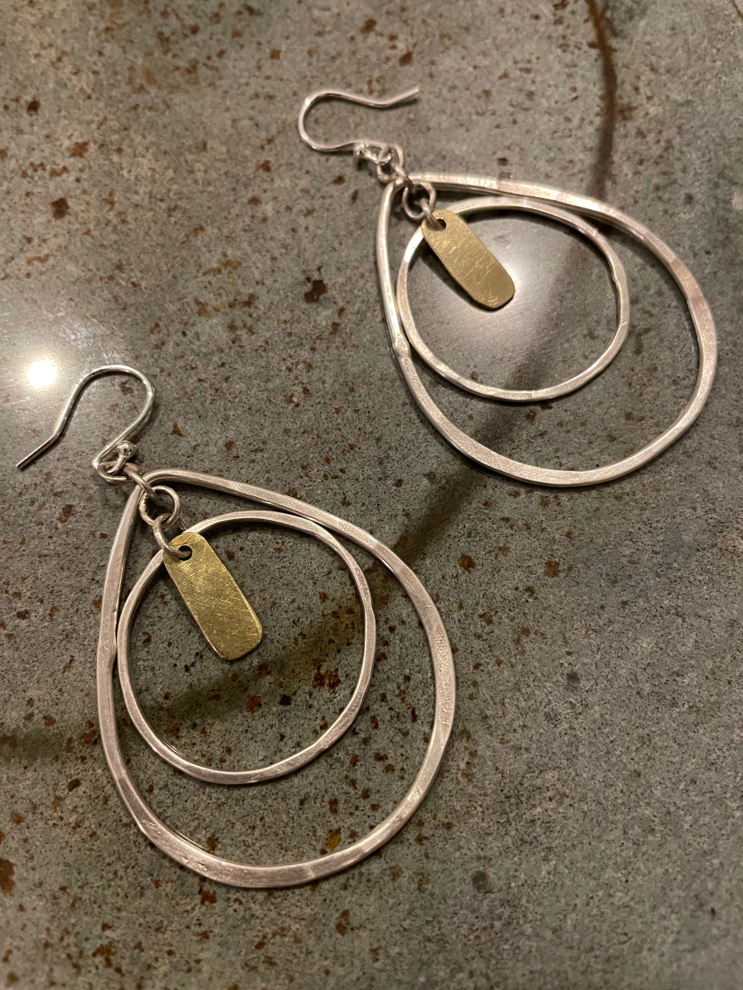 Sterling Silver and Brass Teardrop and Hoop Earrings