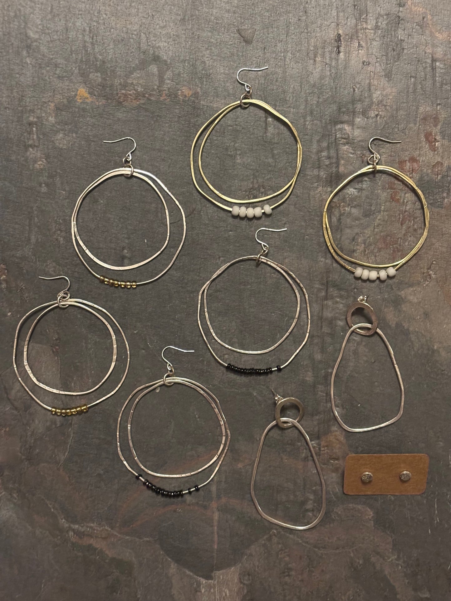 Sterling Silver Double hoops with Gold Beads