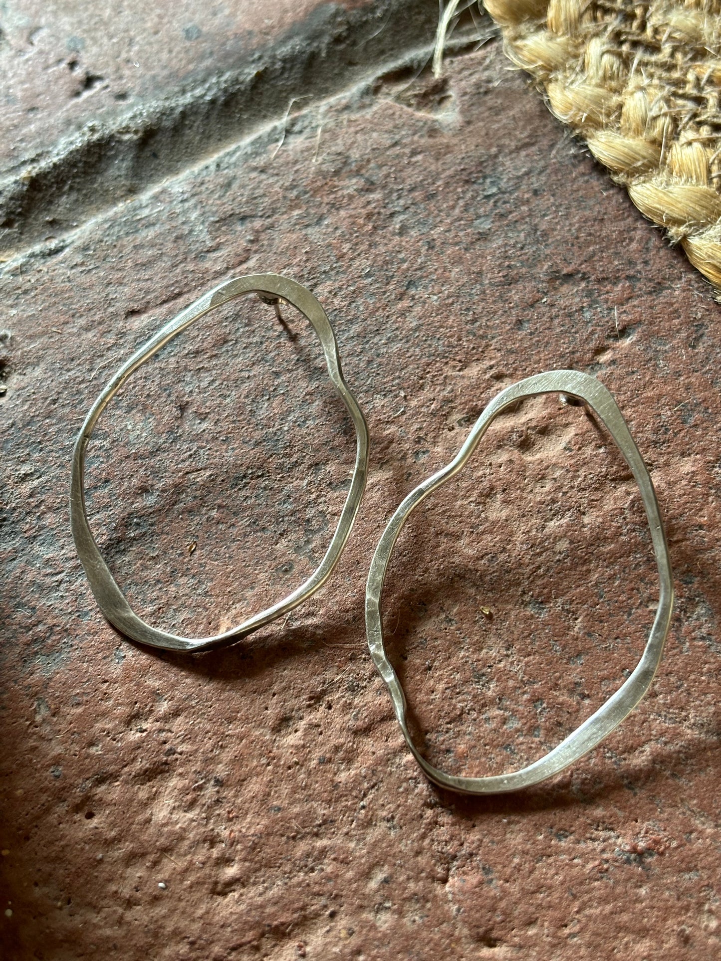 Sterling Silver Irregular Oval Hoop Studs