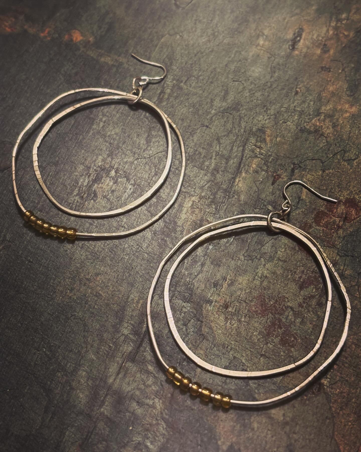 Sterling Silver Double hoops with Gold Beads