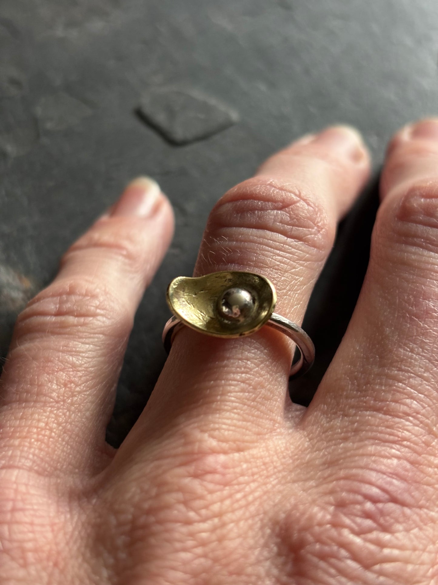 Peace Lilly Brass and Silver Ring