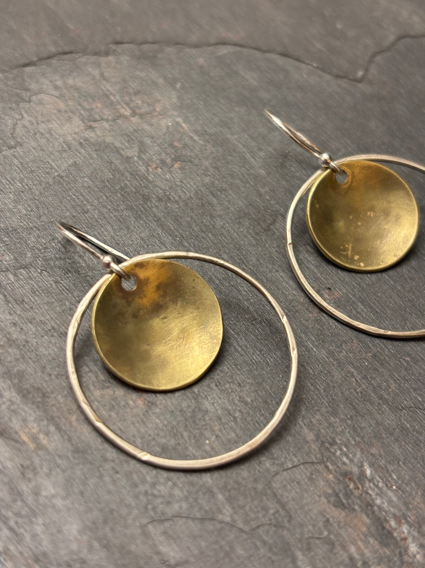 Domed Brass & Silver Hoop Earrings