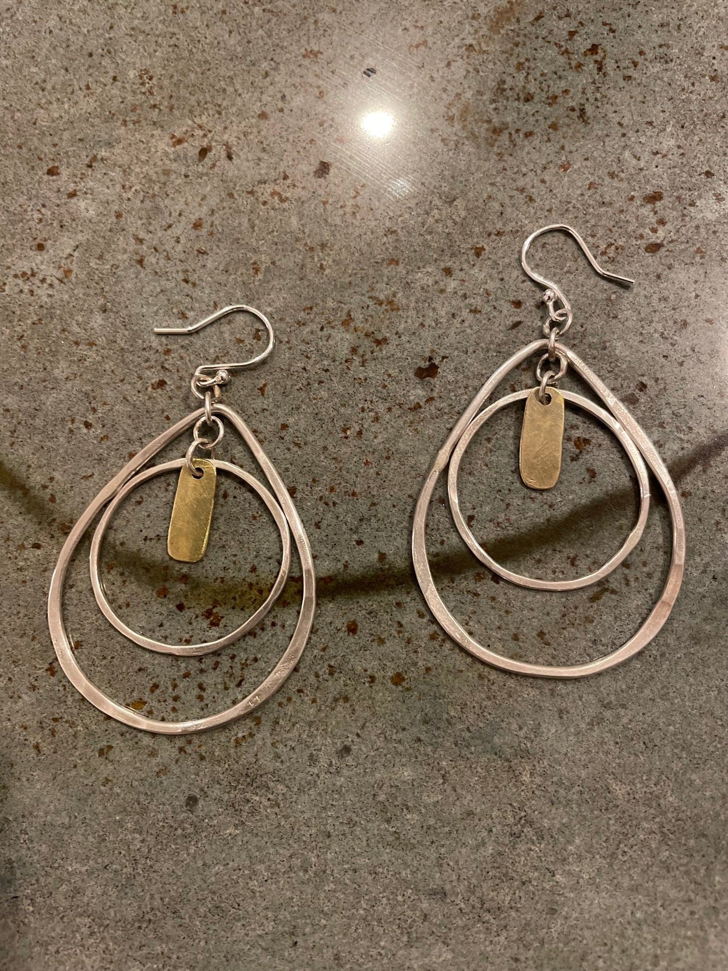 Sterling Silver and Brass Teardrop and Hoop Earrings