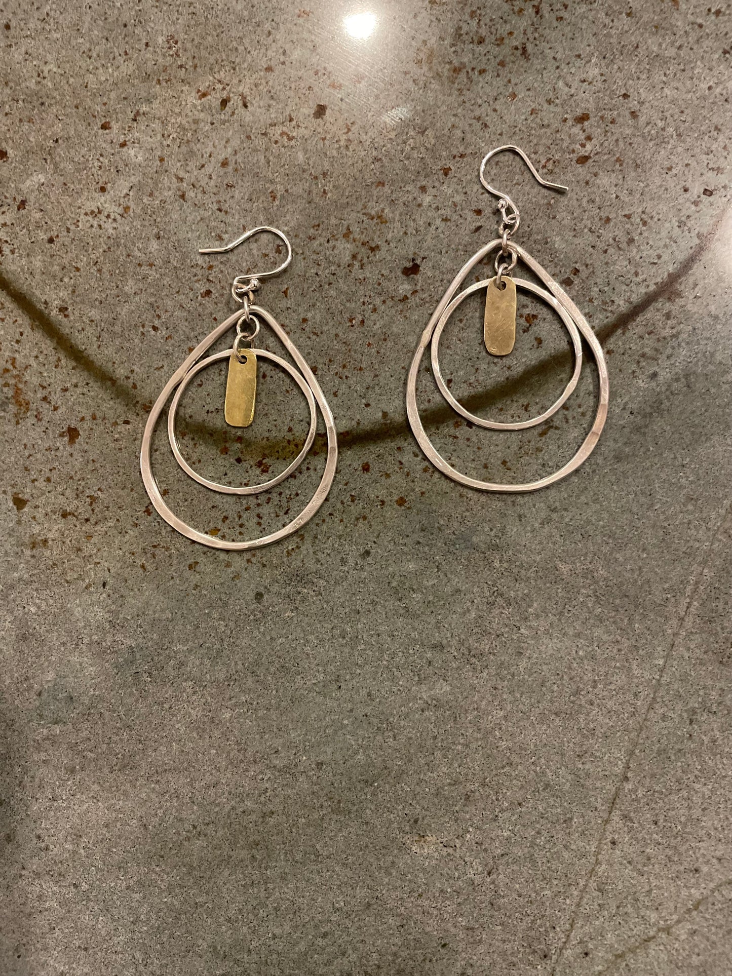 Sterling Silver and Brass Teardrop and Hoop Earrings