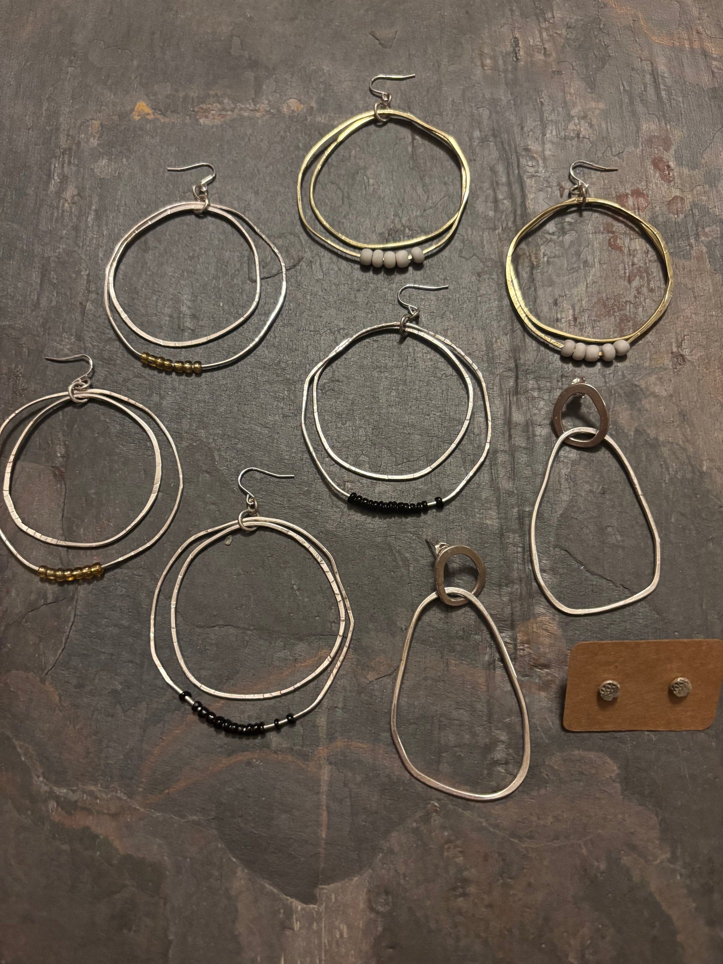 Sterling Silver Black Bead Double Hoops