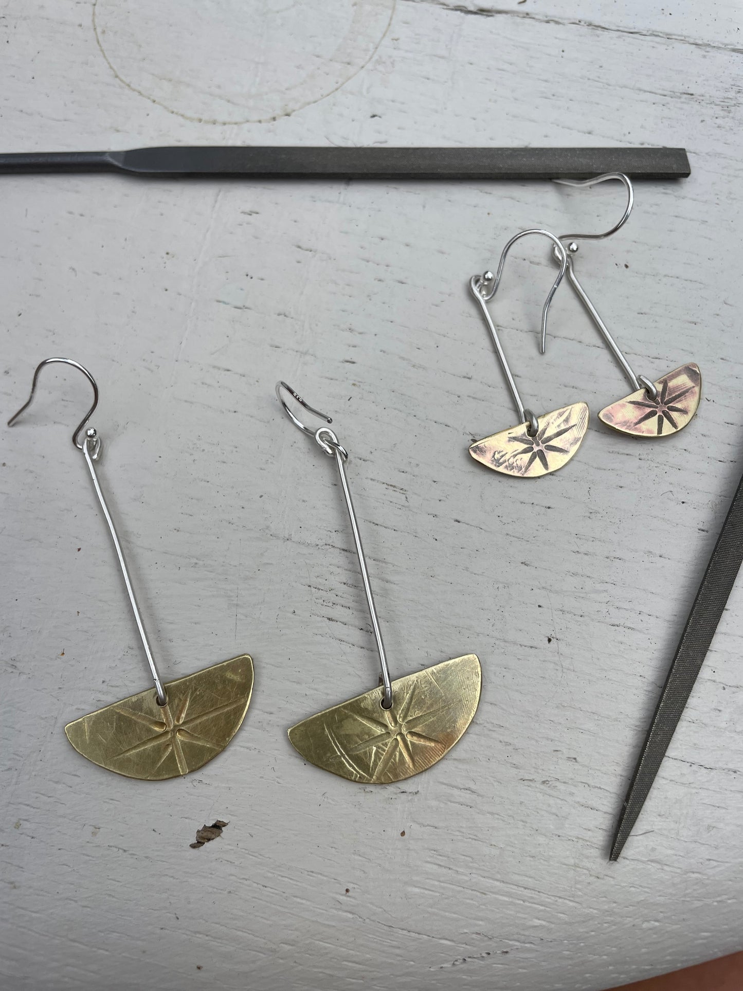 Sterling Silver Star Burst Half Moon Earrings