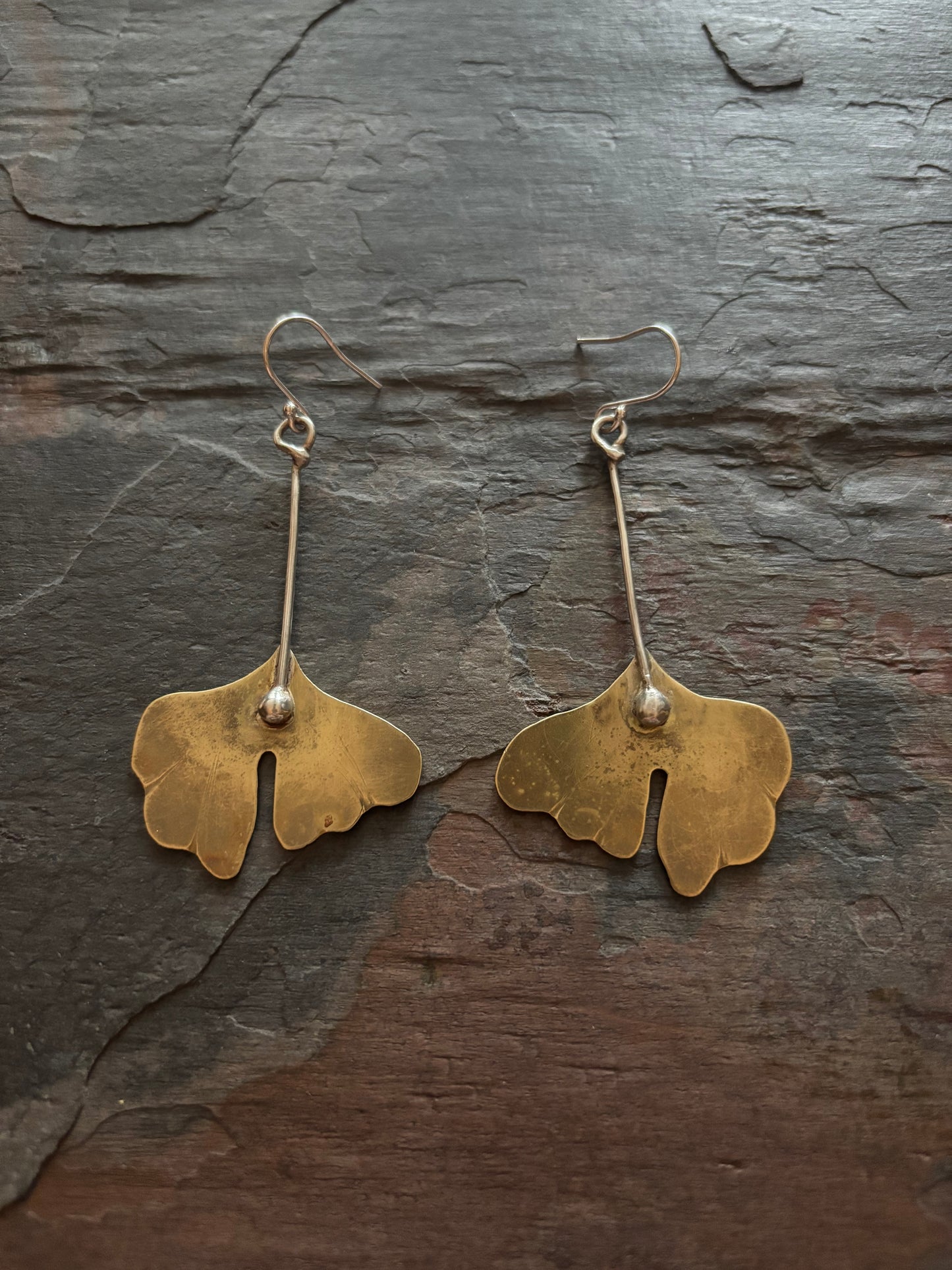 Ginkgo Brass & Silver Earrings