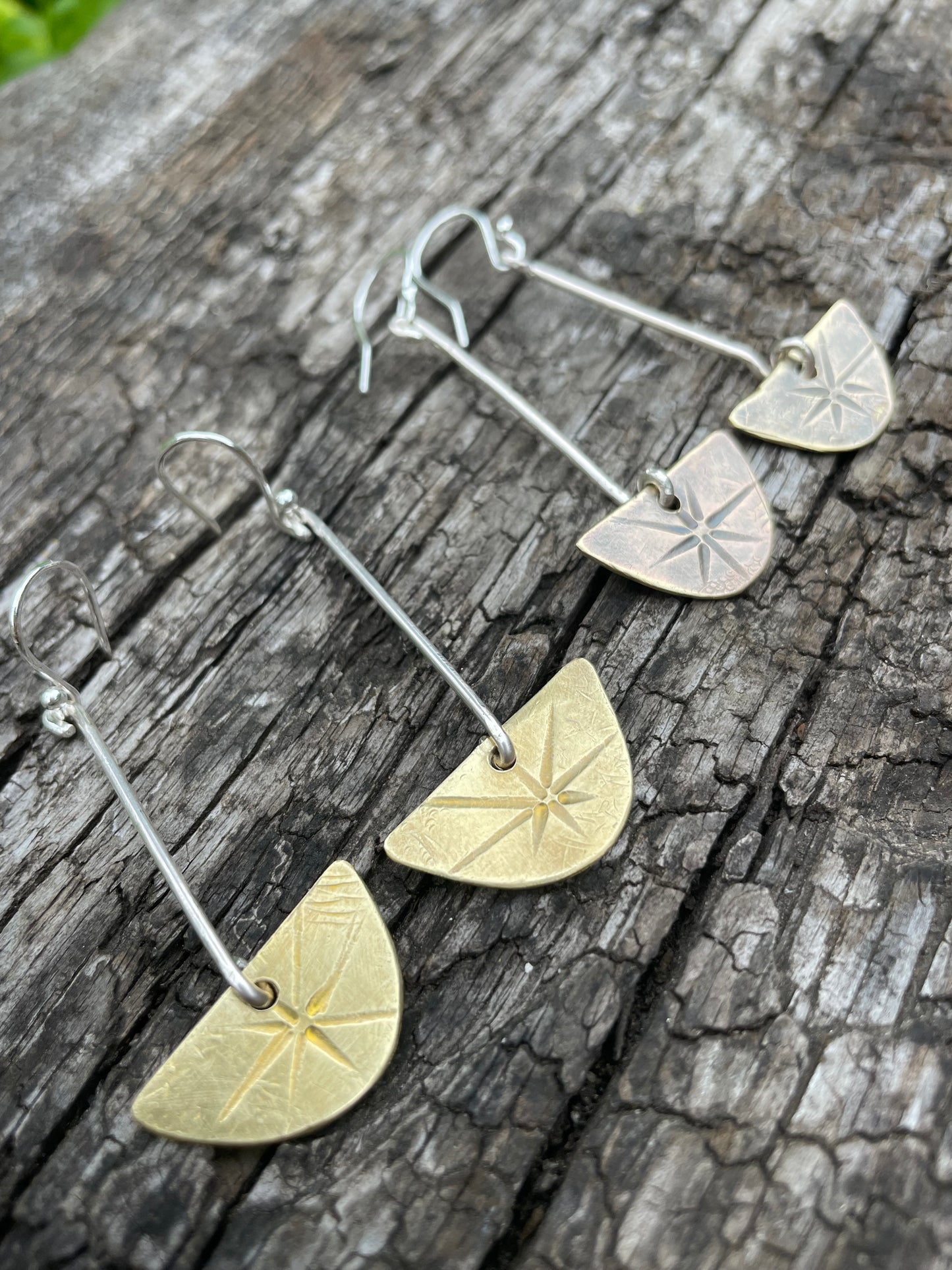 Sterling Silver Star Burst Half Moon Earrings