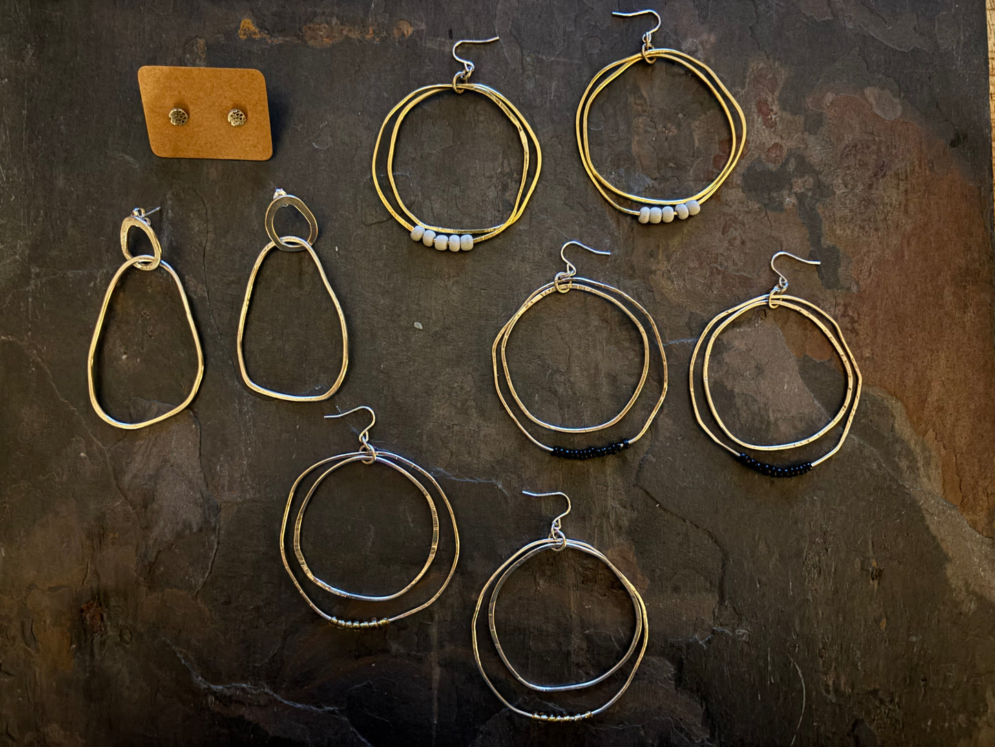 Sterling Silver Black Bead Double Hoops