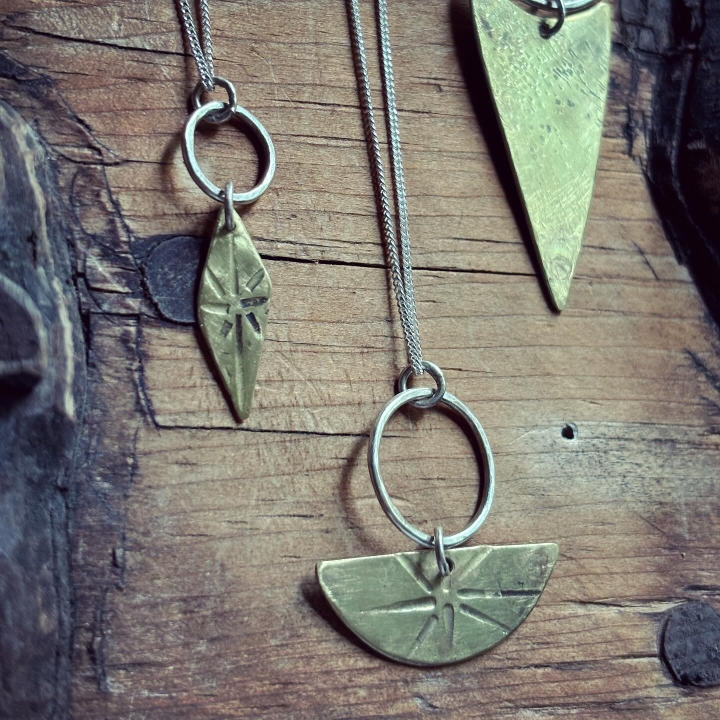 Brass & Sterling Silver Tribal Half Moon Pendant