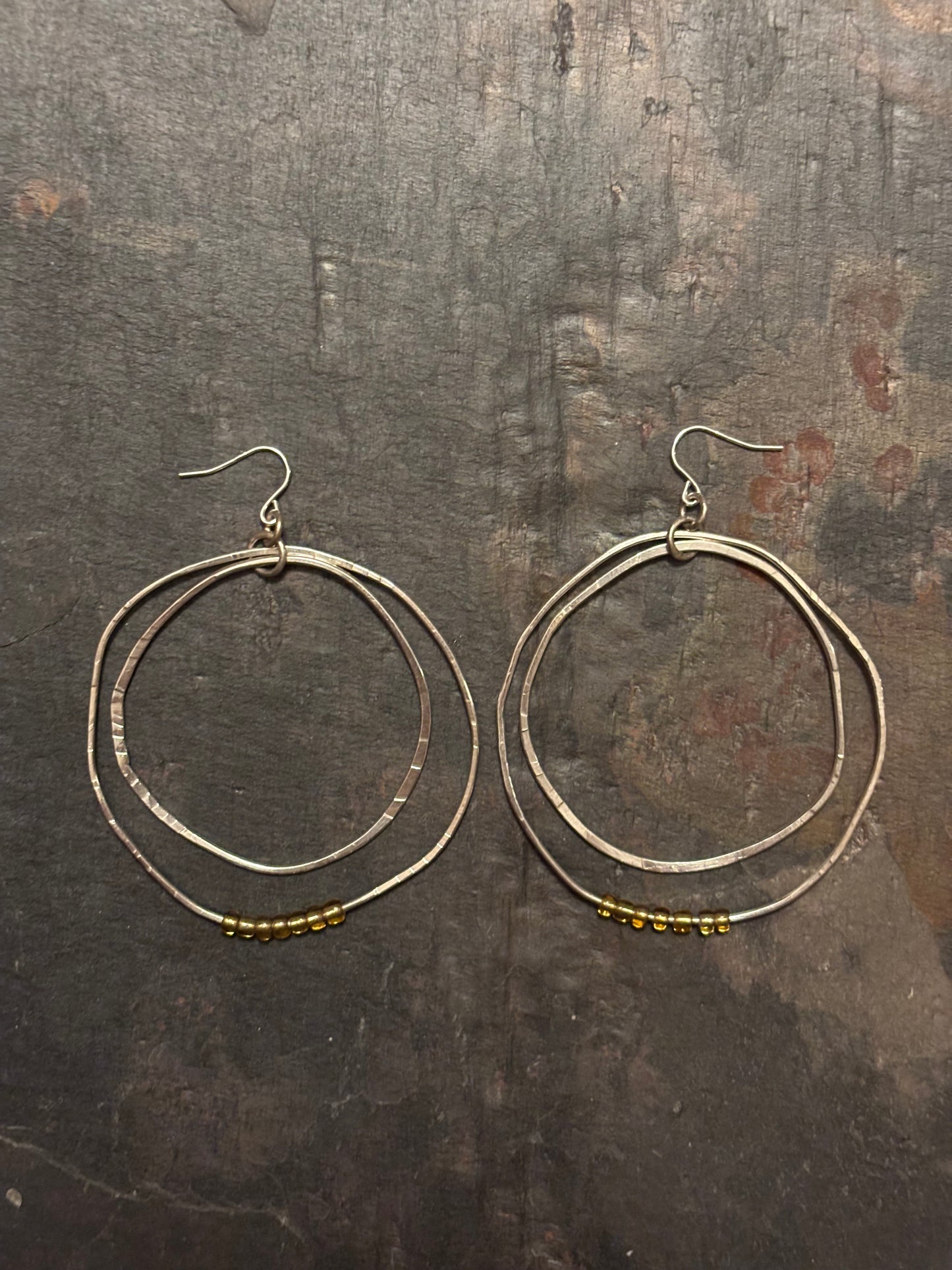 Sterling Silver Double hoops with Gold Beads
