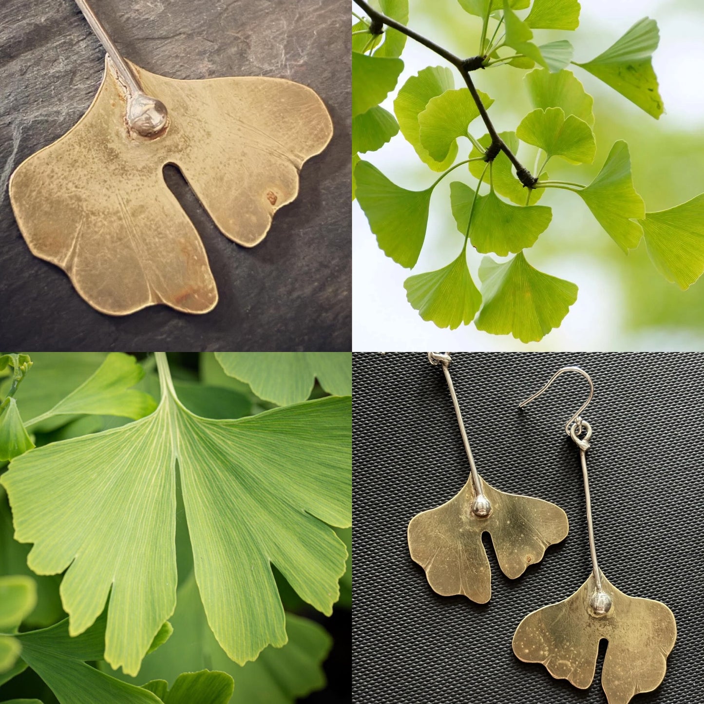 Ginkgo Brass & Silver Earrings