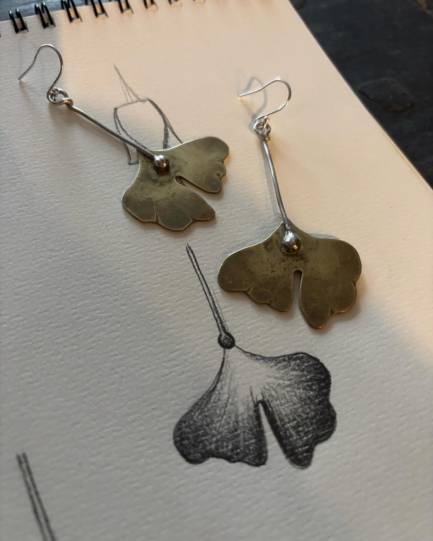 Ginkgo Brass & Silver Earrings