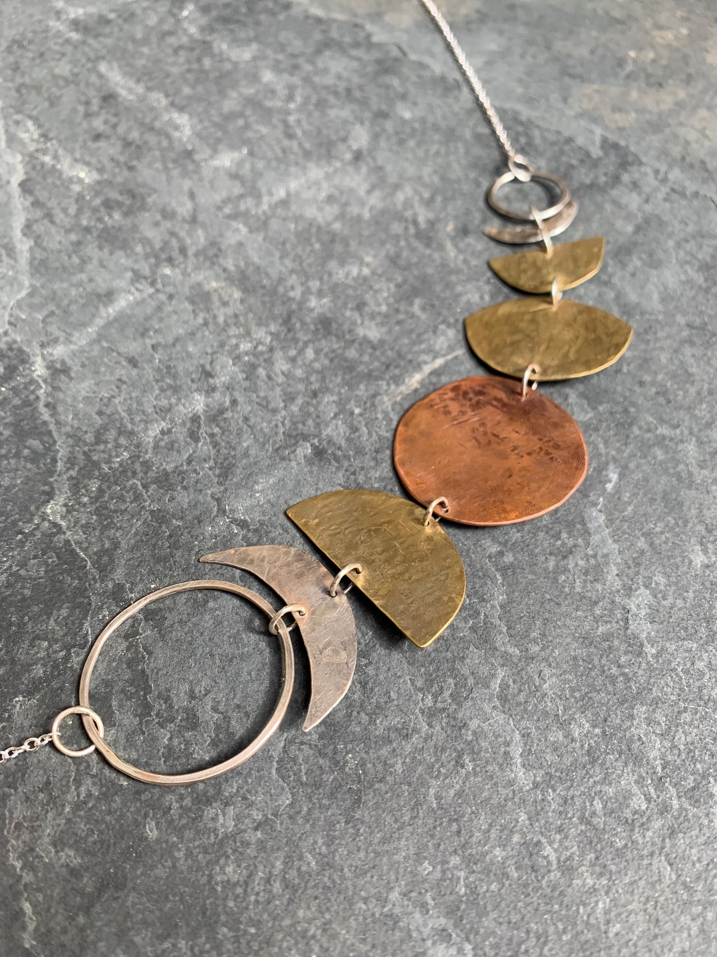 Sterling Silver, Brass & Copper Moon Phase Necklace