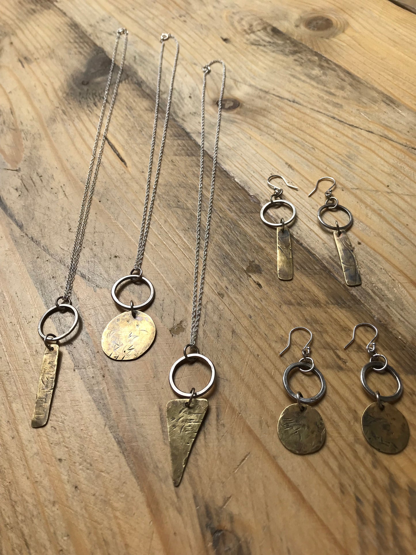 Brass and Sterling Silver Earrings. Rectangle