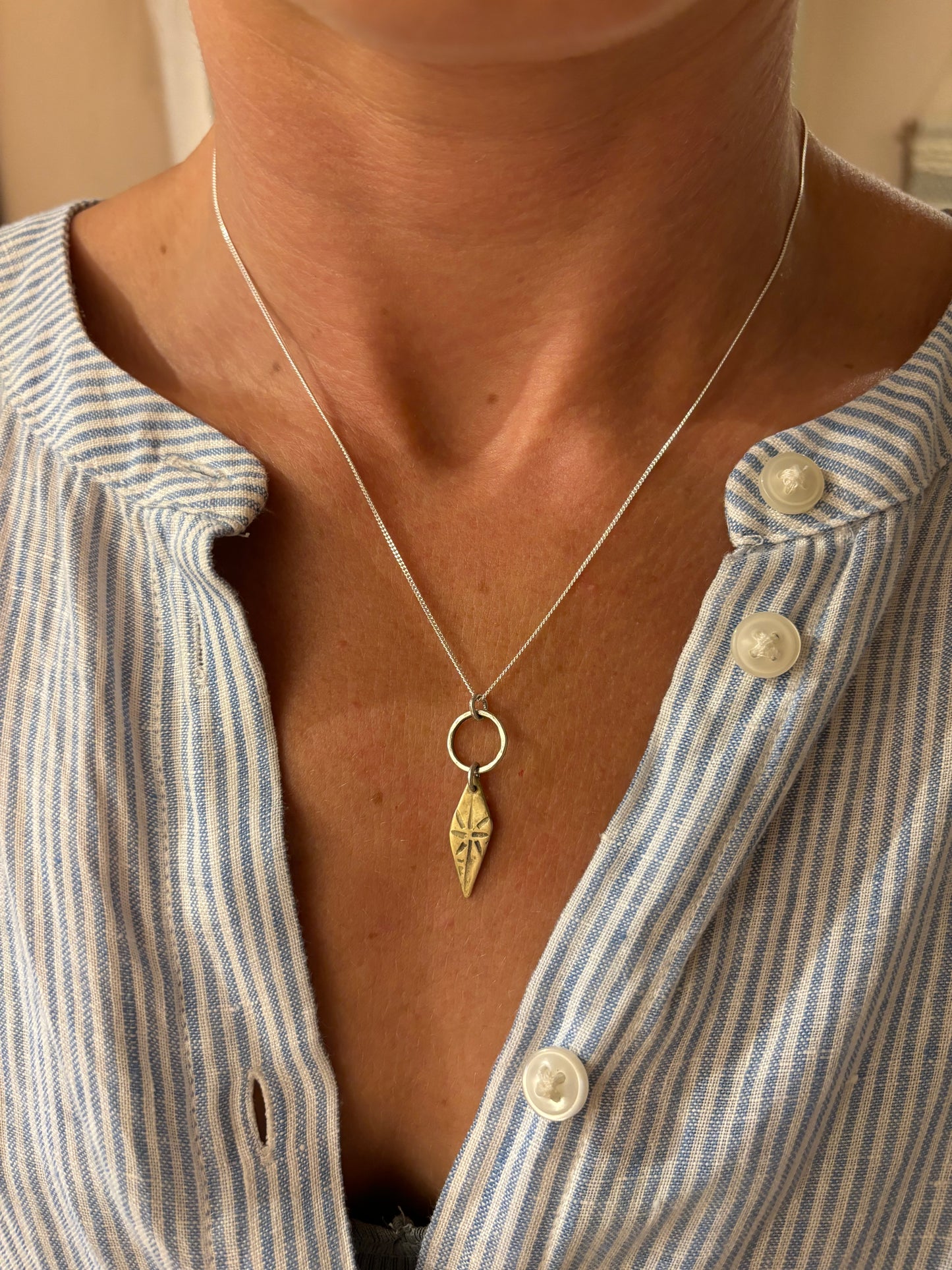 Brass & Sterling Silver Tribal Diamond Pendant