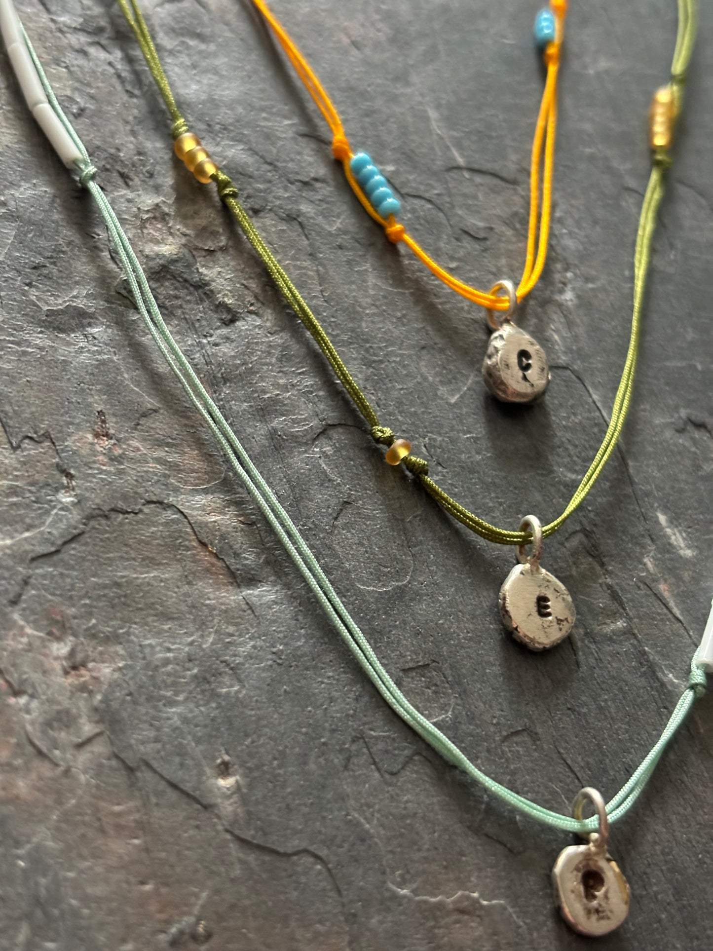 Personalised Pebble, Colour Cord and Beaded Necklace