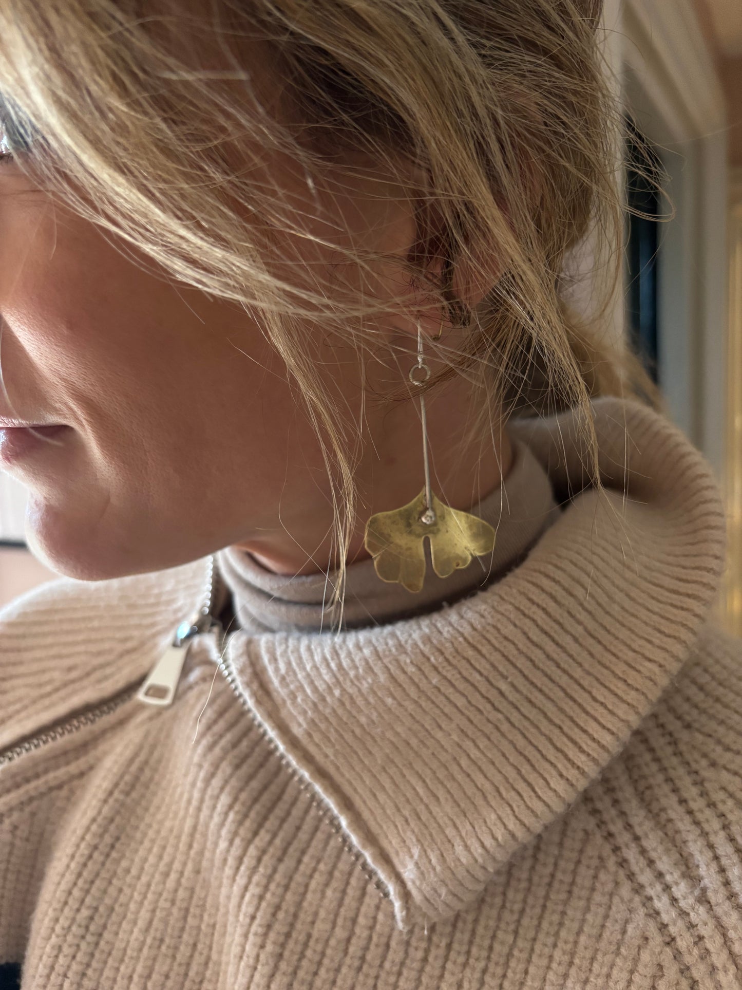 Ginkgo Brass & Silver Earrings