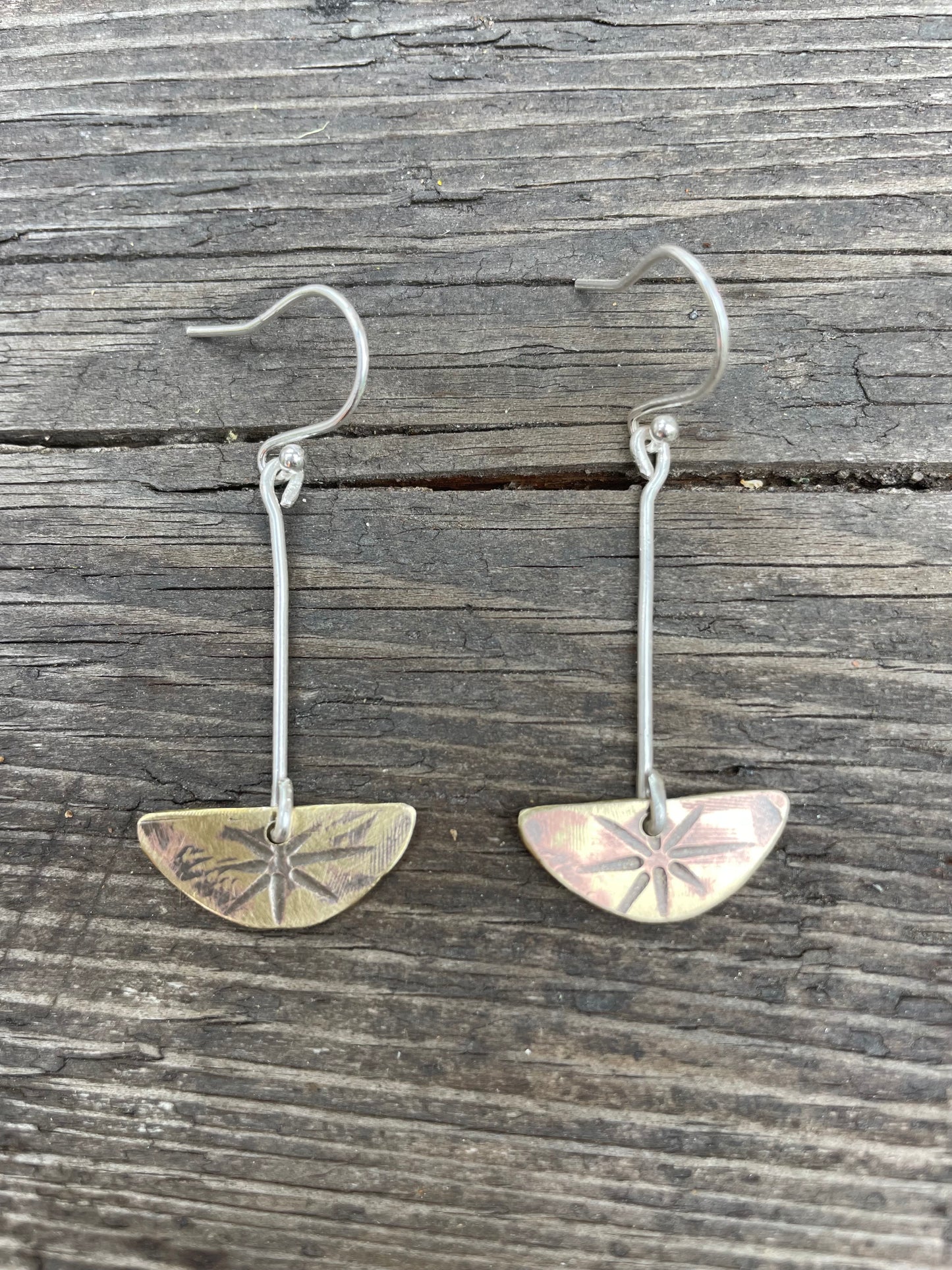Sterling Silver Star Burst Half Moon Earrings