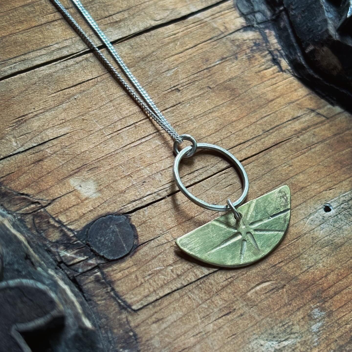 Brass & Sterling Silver Tribal Half Moon Pendant