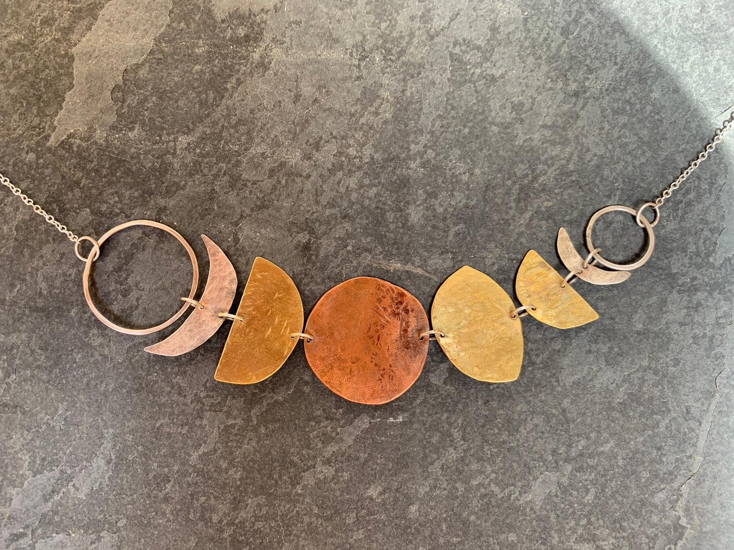Sterling Silver, Brass & Copper Moon Phase Necklace