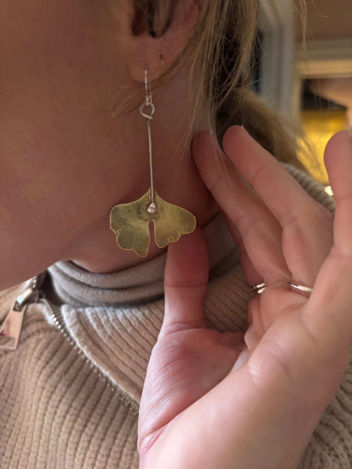 Ginkgo Brass & Silver Earrings