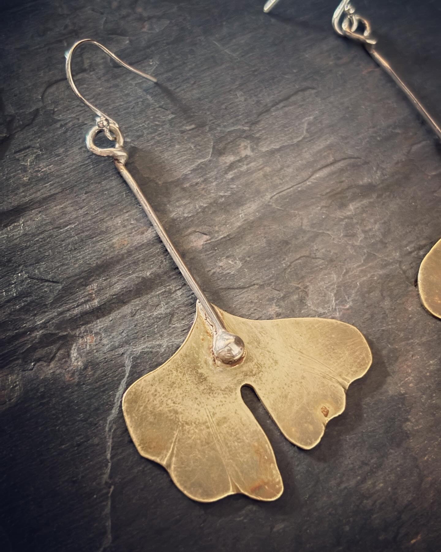 Ginkgo Brass & Silver Earrings