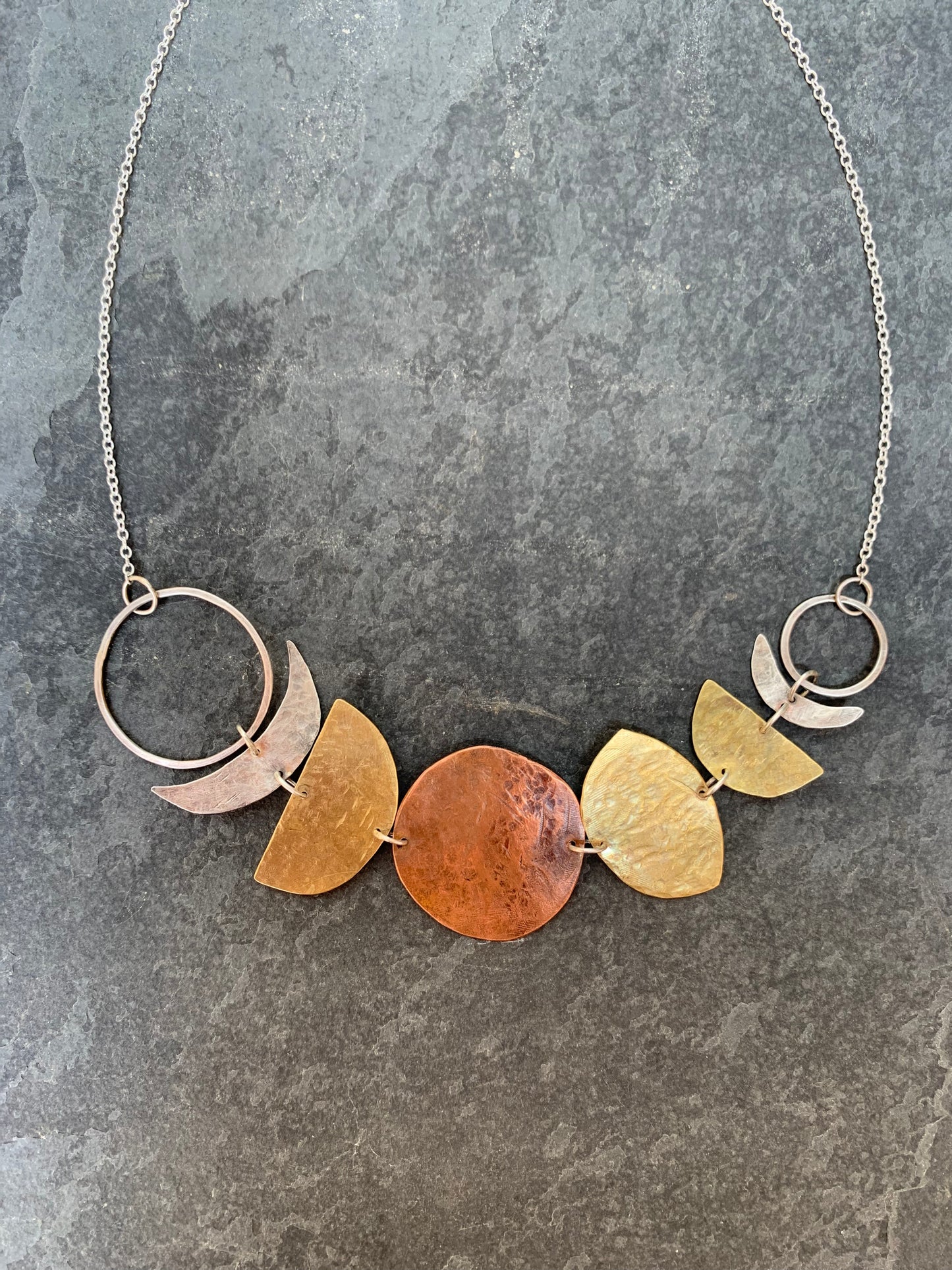 Sterling Silver, Brass & Copper Moon Phase Necklace