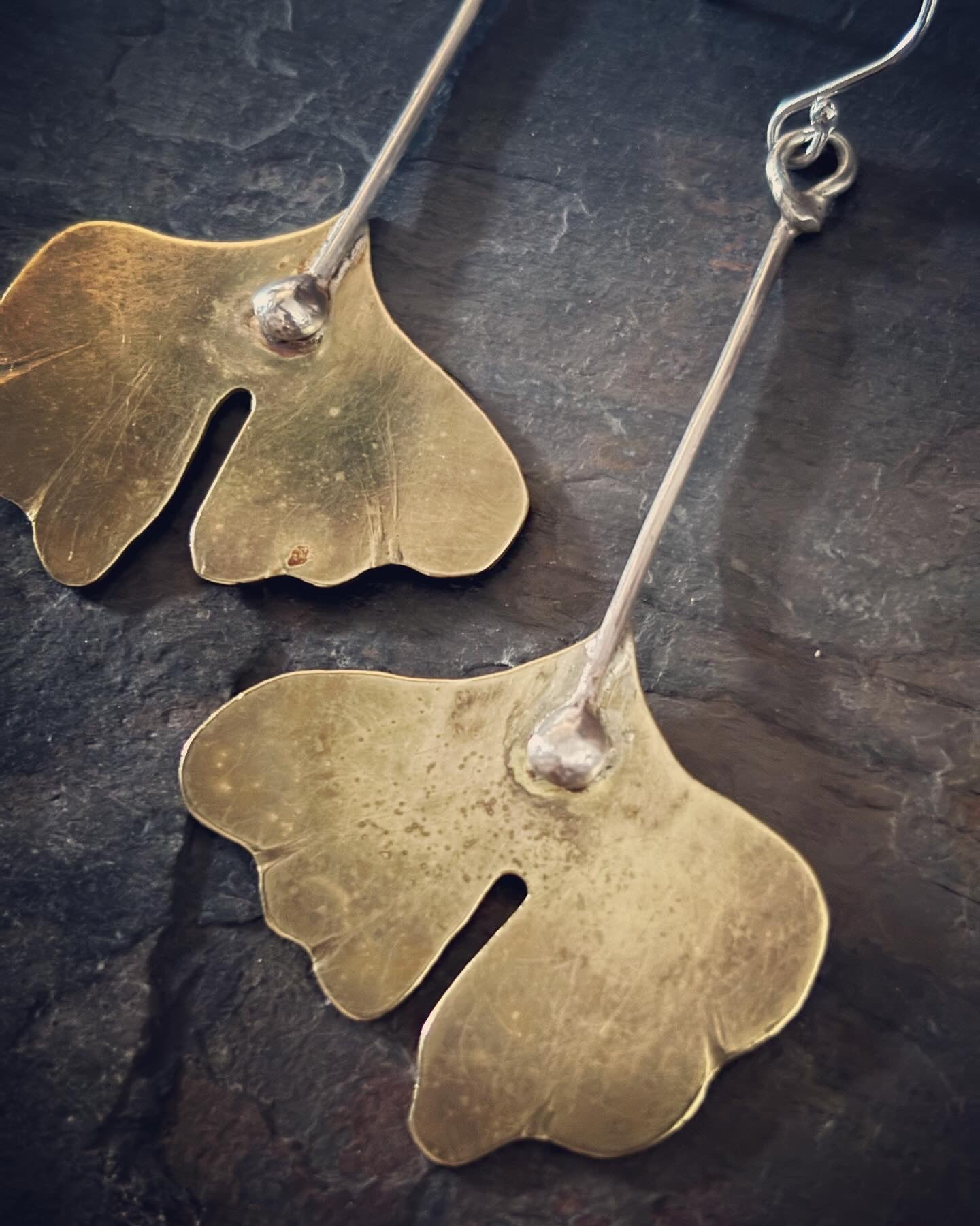 Ginkgo Brass & Silver Earrings