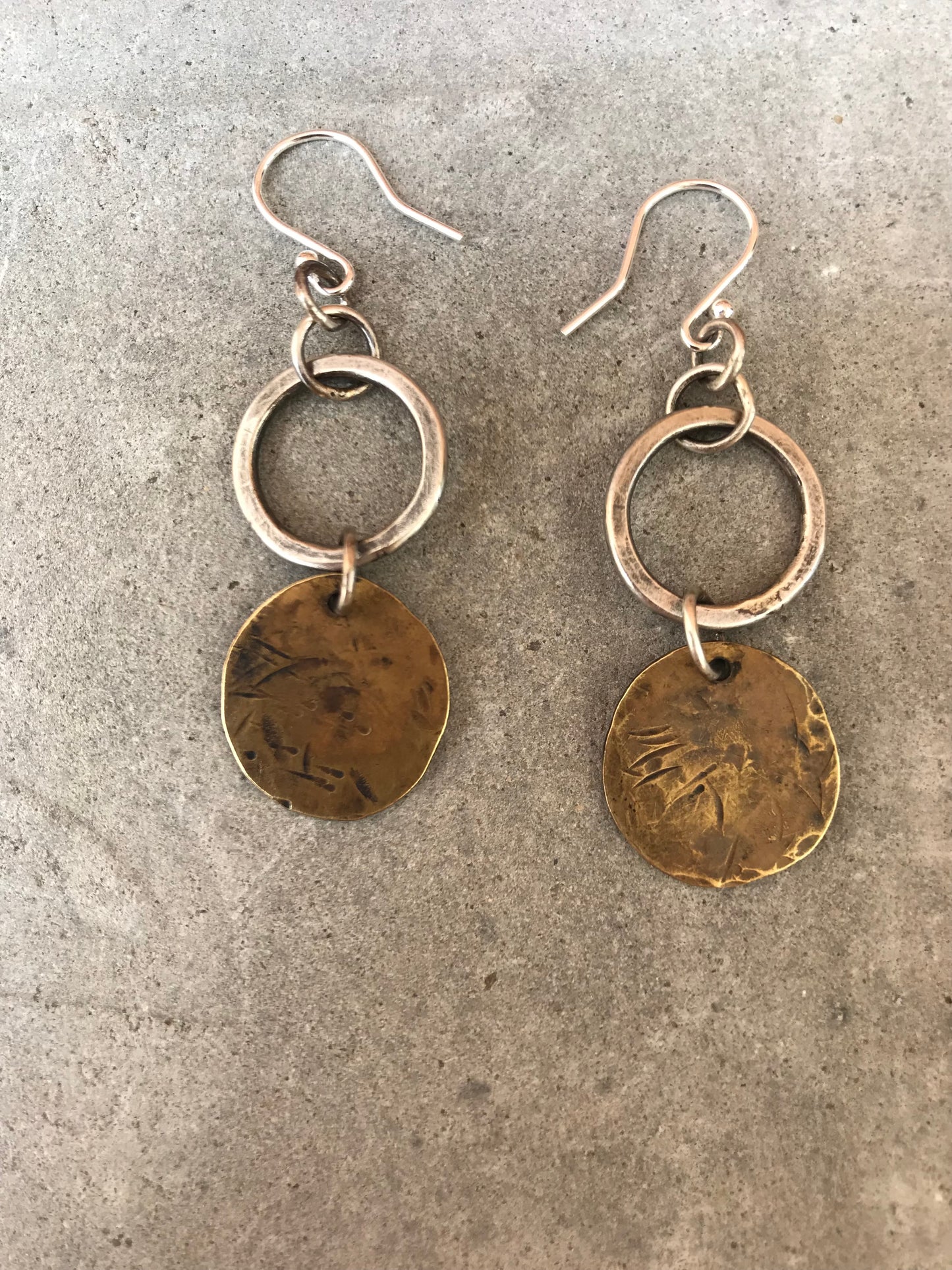 Brass and Sterling Silver Earrings. Circle