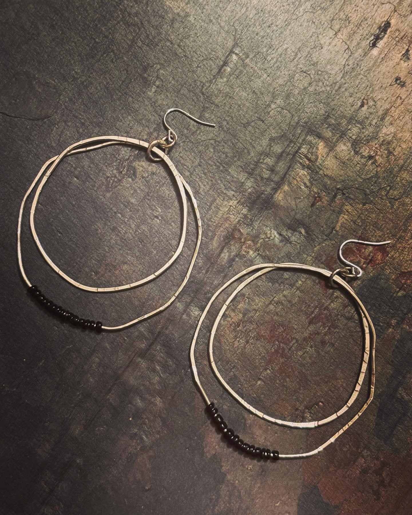 Sterling Silver Black Bead Double Hoops