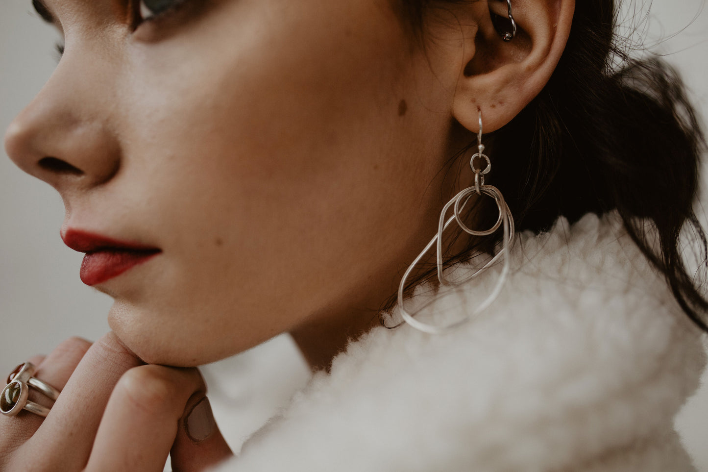 Sterling Silver Triple Irregular Hoop Earrings