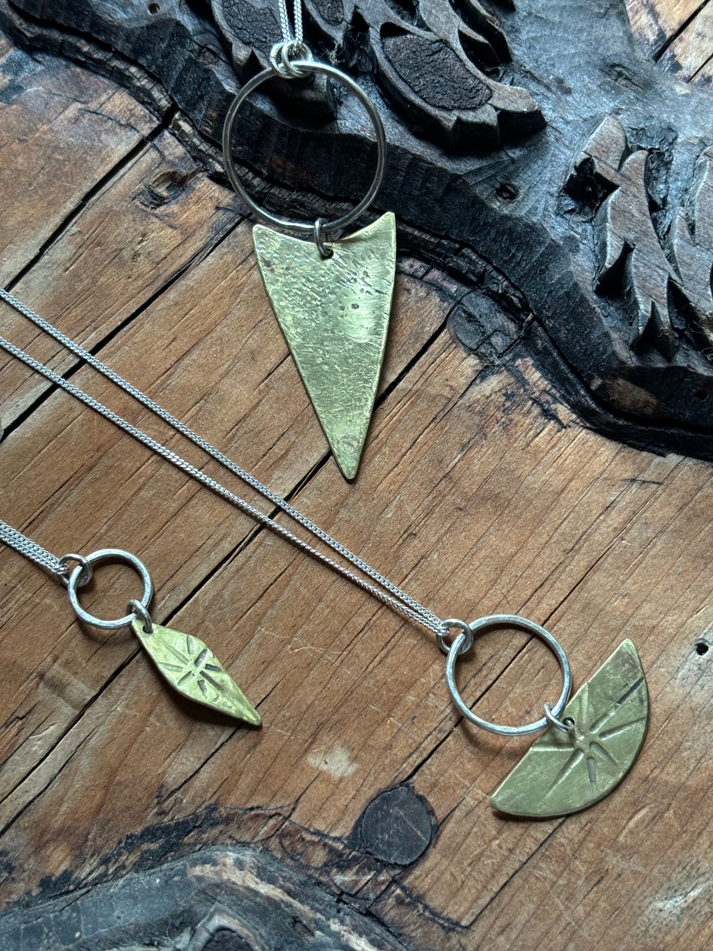 Brass & Sterling Silver Tribal Half Moon Pendant