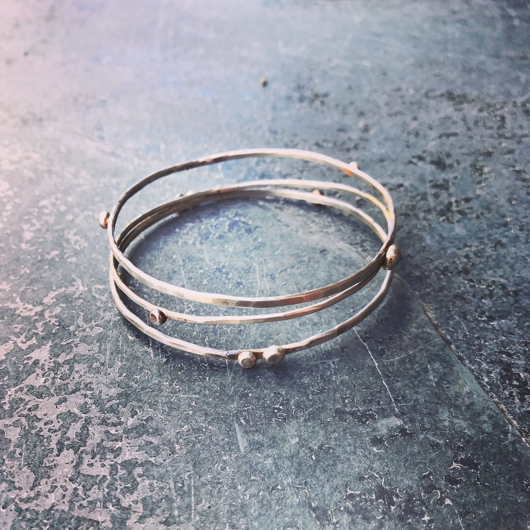 Joined Triple Sterling Silver Bangle with dots