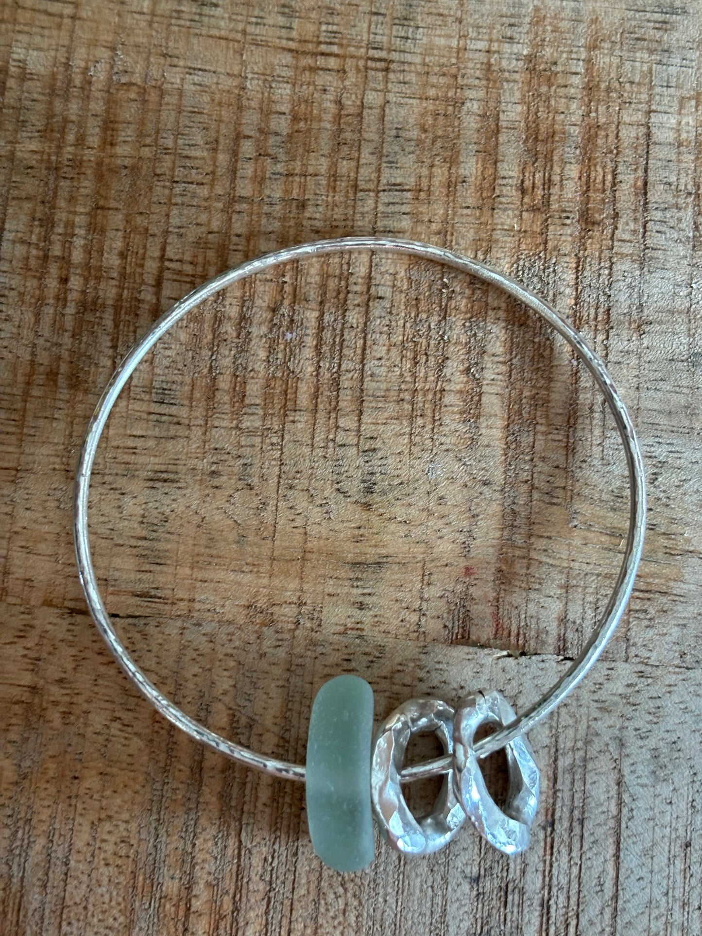 Stirling Silver Seaglass & Charm Bangle