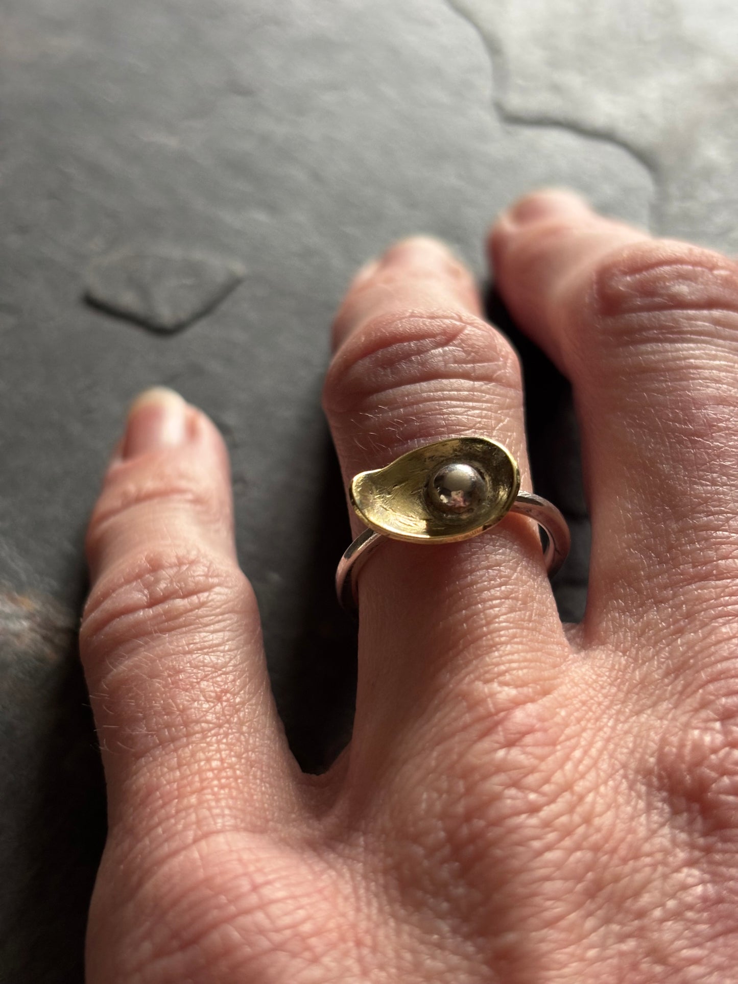 Peace Lilly Brass and Silver Ring