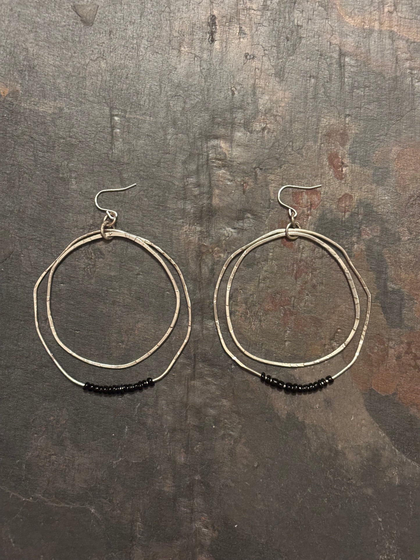 Sterling Silver Black Bead Double Hoops