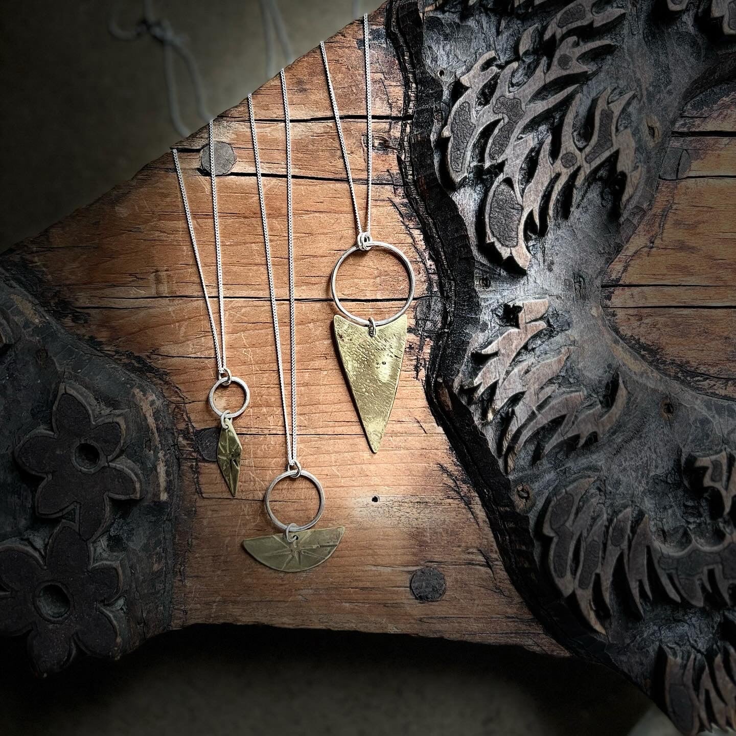 Brass & Sterling Silver Tribal Half Moon Pendant