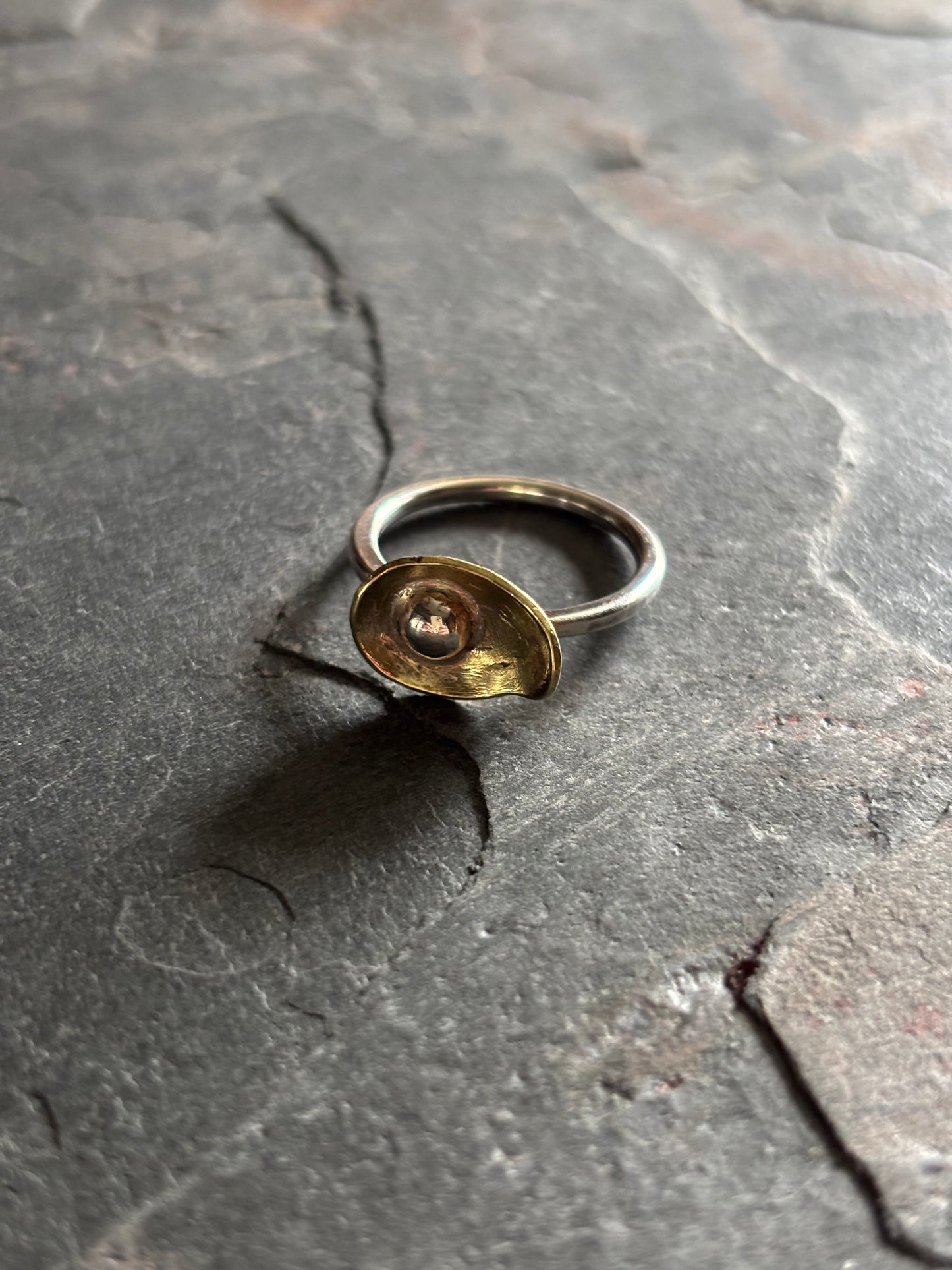 Peace Lilly Brass and Silver Ring