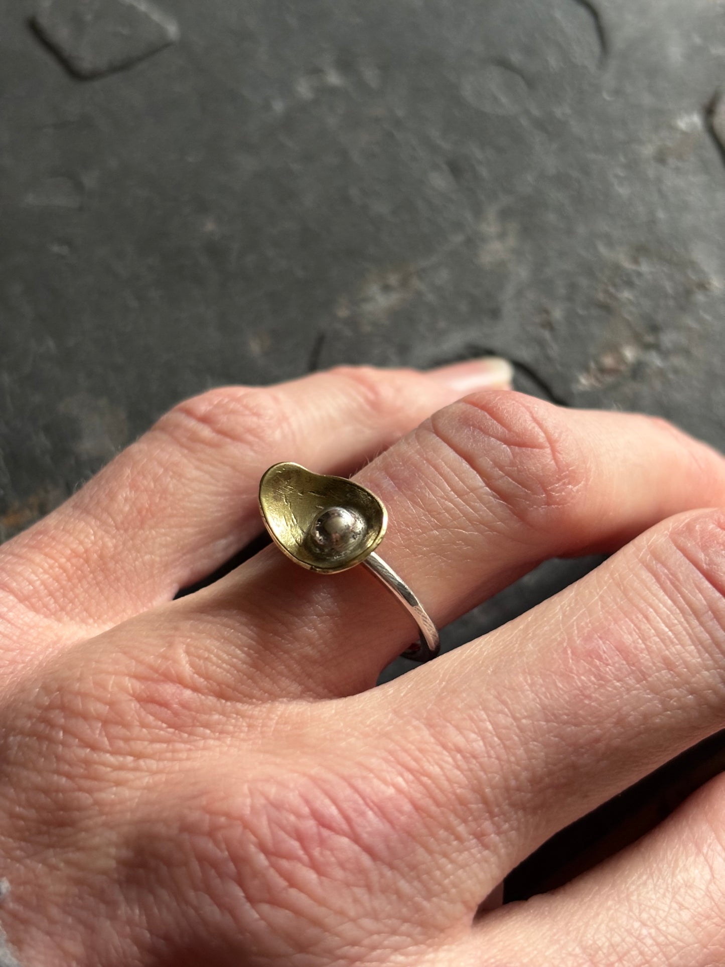 Peace Lilly Brass and Silver Ring