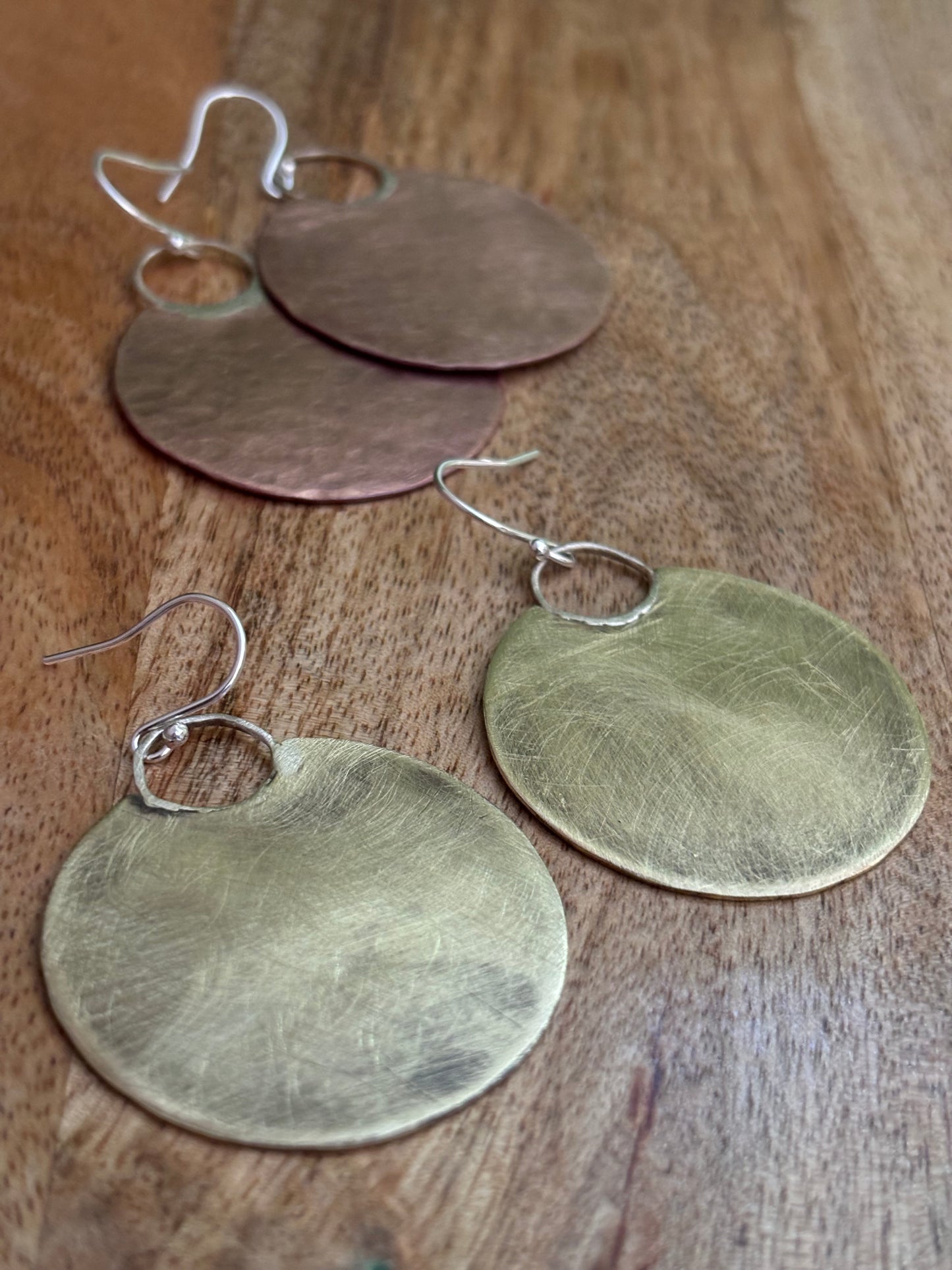 Brass or Copper Moon Earrings