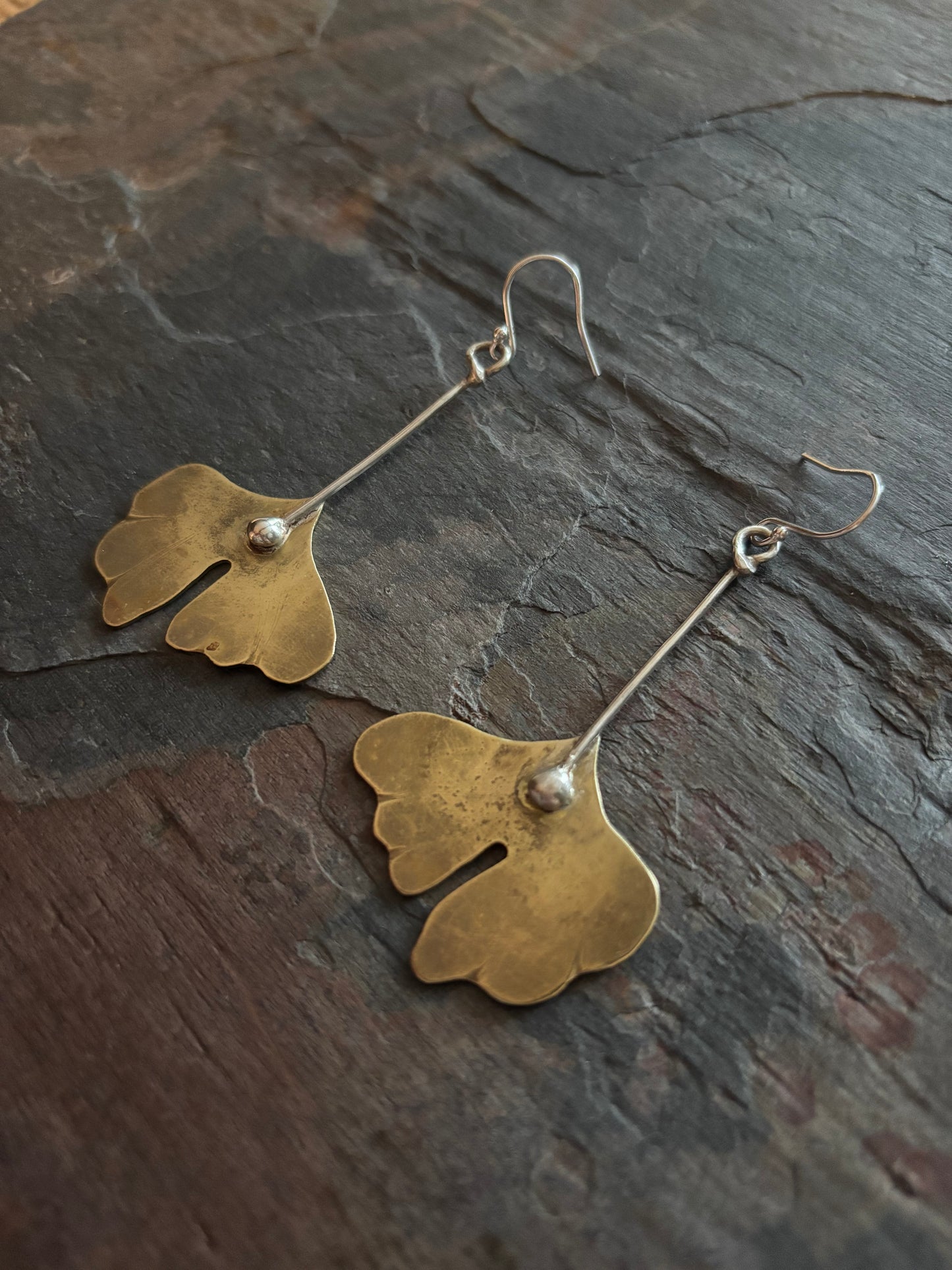 Ginkgo Brass & Silver Earrings