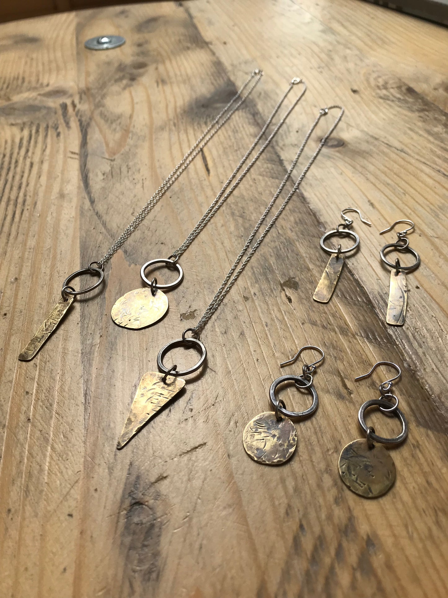 Brass and Sterling Silver Pendant. Rectangle