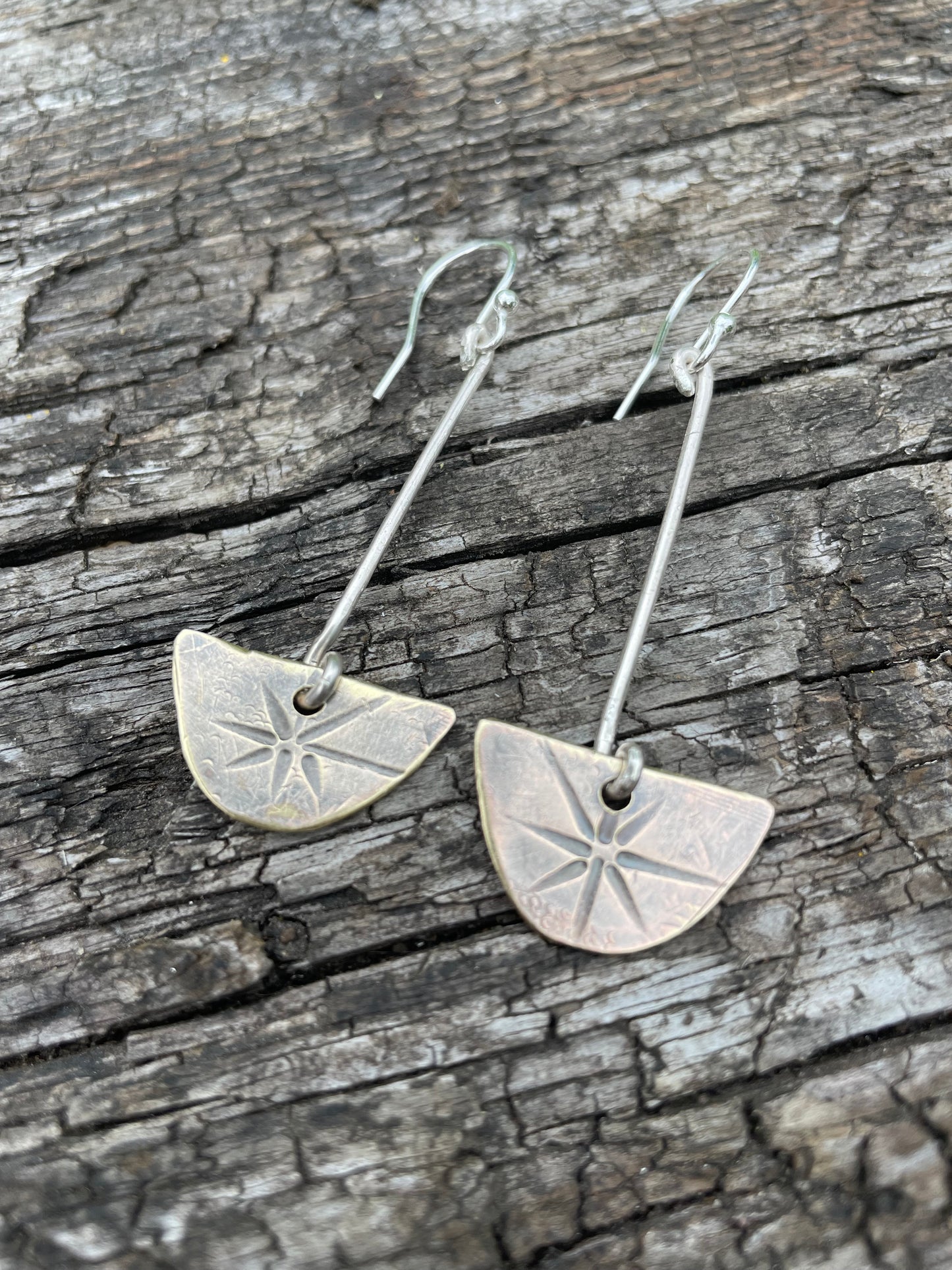 Sterling Silver Star Burst Half Moon Earrings