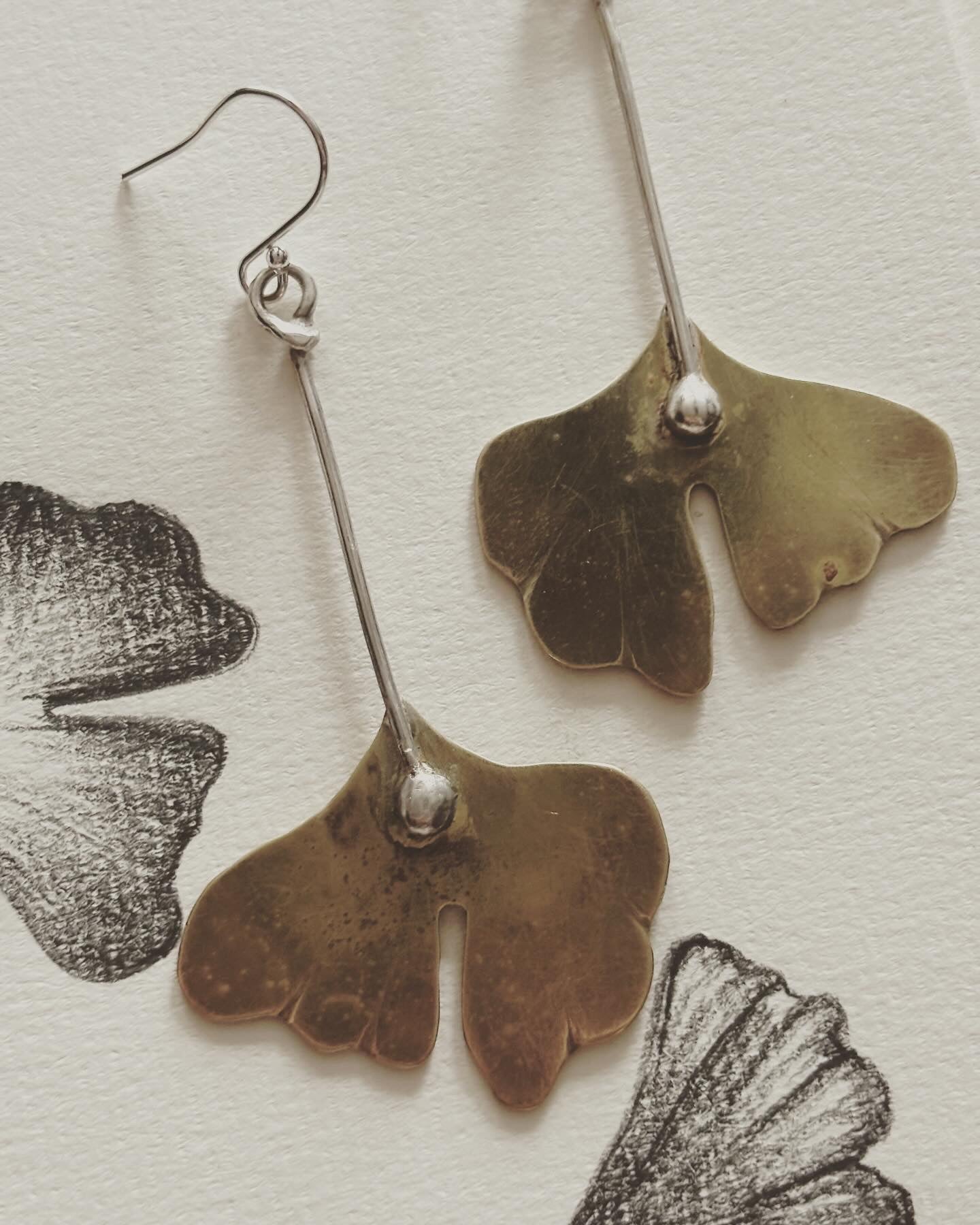Ginkgo Brass & Silver Earrings