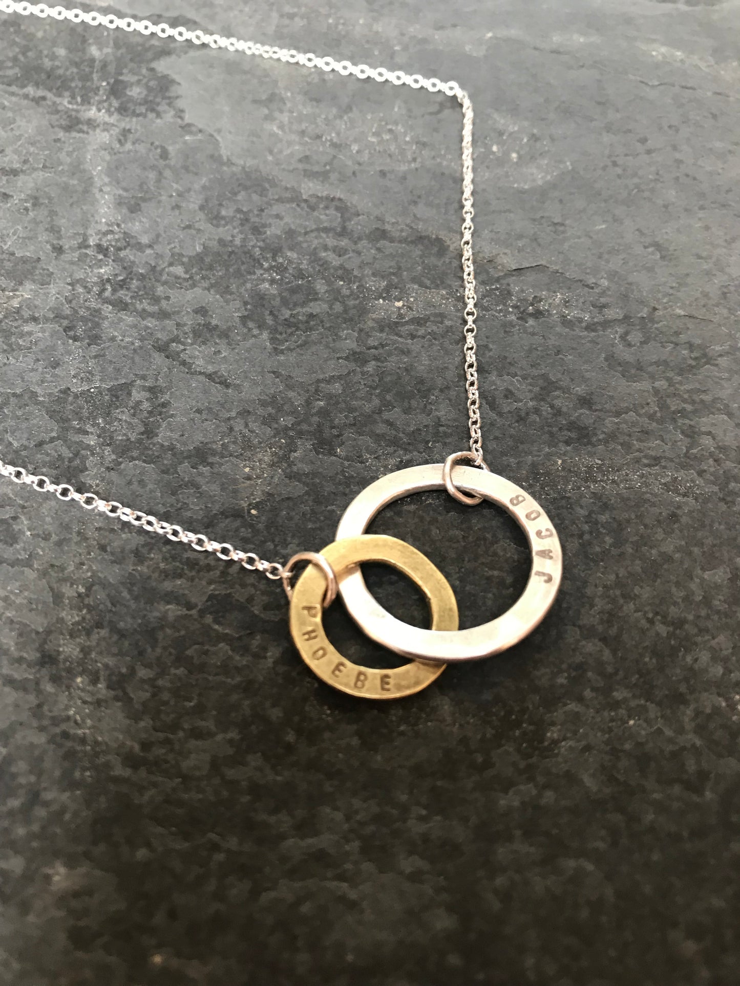 Personalised Hoop Necklace. Sterling Silver and Brass