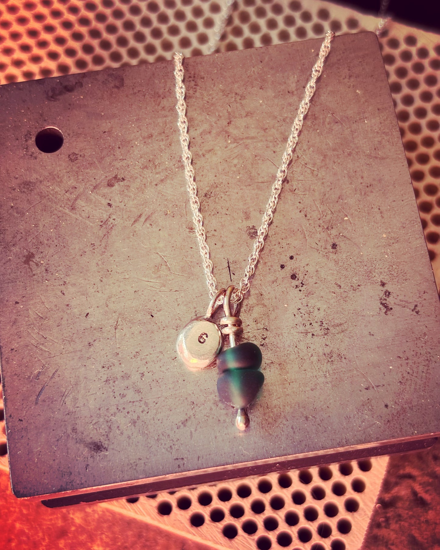 Small Double Seaglass Charm Pendant Necklace