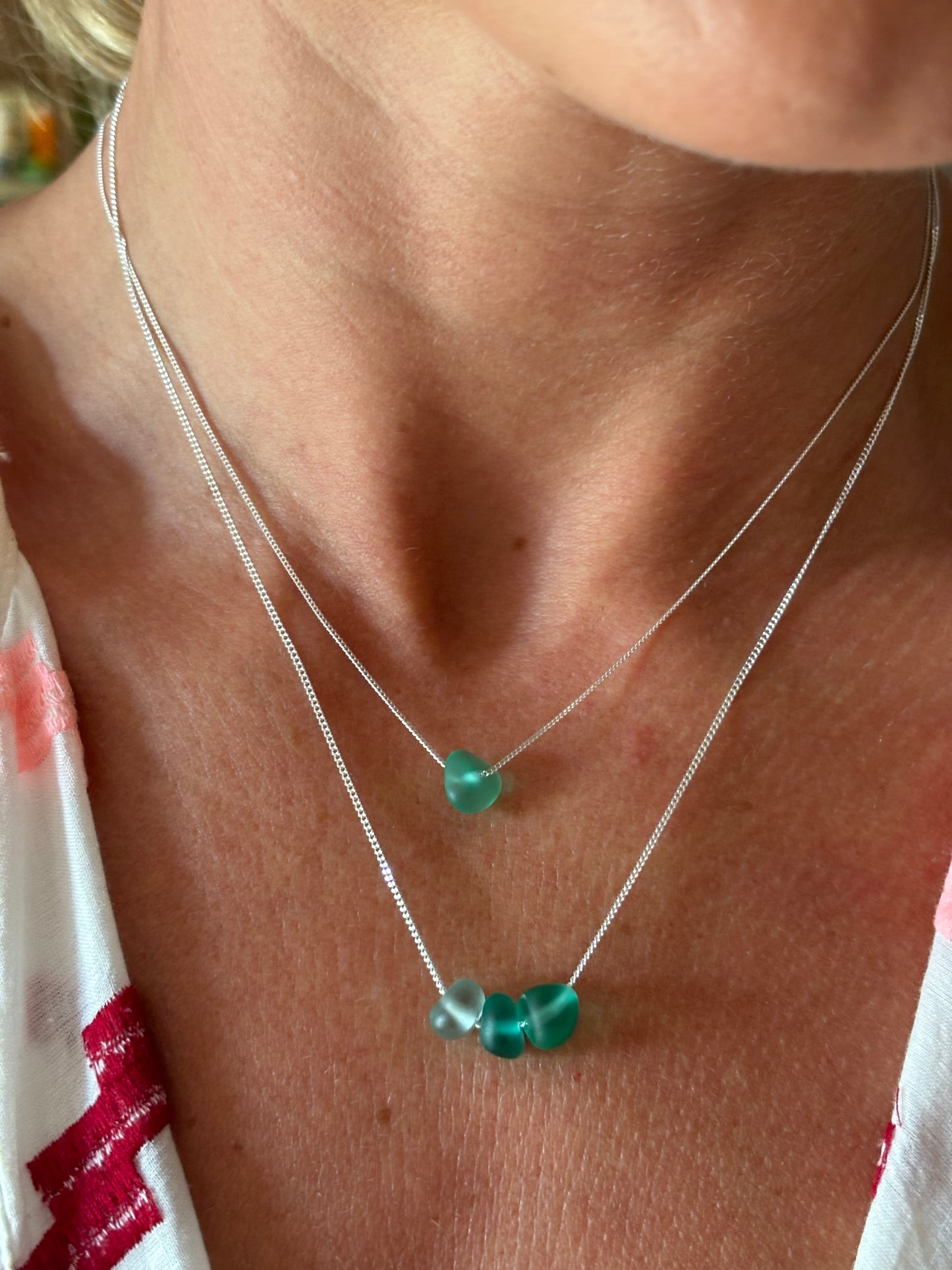 Three Stone Seaglass Silver Necklace