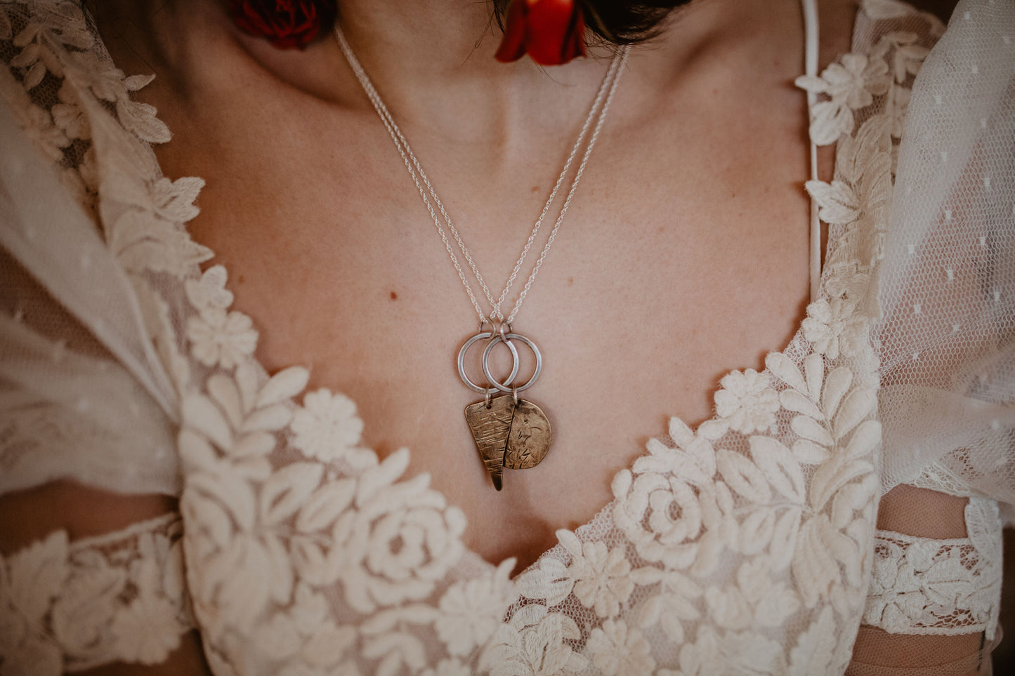 Brass and Sterling Silver Pendant. Triangle